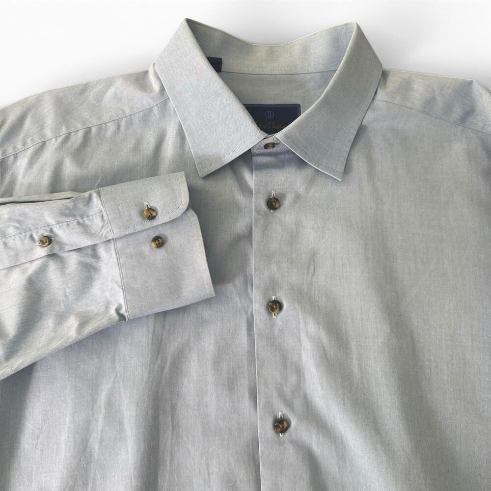 David Donahue Dress Shirt Mens 18 34-35 Light Blue Cotton Oxford Classic Fit